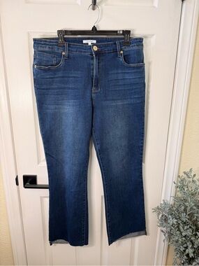 STS Blue Women's Straight Leg Jeans in Dark Blue Wash unfinished hem